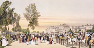 Hyde Park, niedaleko Grosvenor Gate, z „London As It Is”, grawerowany i pub. przez artystę, 1842 autorstwa Thomas Shotter Boys