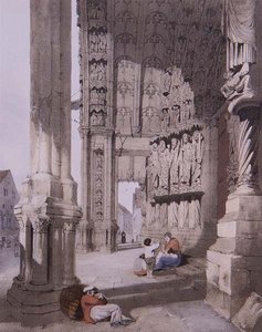 Ganek południowy katedry w Chartres, ilustracja z „Malownicza architektura w Paryżu, Gandawie, Antwerpii, Rouen itd.” przez artystę, wyd. 1839 (lito) autorstwa Thomas Shotter Boys