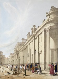 Bank Anglii patrzący w stronę Mansion House, z „London As It Is”, ryty i opublikowany przez artystę, 1842 autorstwa Thomas Shotter Boys