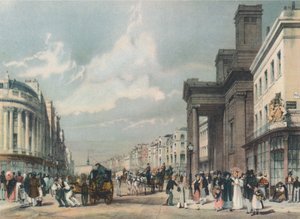 Widok ulicy Regent w kierunku kwadrantu z kaplicą w Hanowerze na pierwszym planie, 1842 autorstwa Thomas Shotter Boys