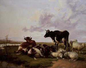 Wypas bydła i owiec autorstwa Thomas Sidney Cooper