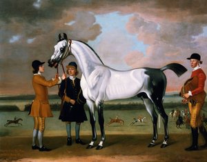 „Starling” księcia Boltona z dżokejem i stajennym w Newmarket