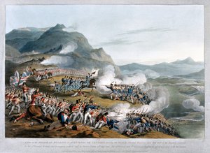 Widok Sierra de Busaco w St. Antonio de Cantaro, przedstawiający atak marszałka Reigniersa, sztychowany przez Charlesa Turnera, opublikowany 1812 (akwatinta)