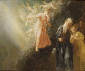 Prospero, Miranda i Ariel, z „Burzy”, ok. 1799 (olej na papierze, oprawiony na płótnie) autorstwa Thomas Stothard