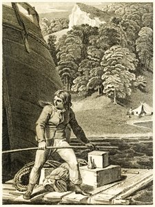 – Robinson Crusoe na tratwie? z filmu „Życie i dziwne zaskakujące przygody Robinsona Crusoe” czy „York, Mariner”? autor: Daniel Defoe autorstwa Thomas Stothard