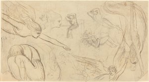 Arkusz studiów z aniołami i kulącymi się postaciami (ilustracja do Biblii Macklina?) autorstwa Thomas Stothard