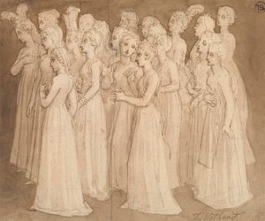 Dwadzieścia młodych dziewcząt w grupie idącej w lewo autorstwa Thomas Stothard