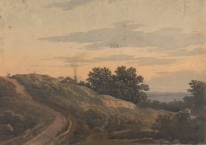 Pagórkowaty krajobraz z domem, ścieżką i postaciami autorstwa Thomas Sully