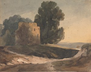 Krajobraz z Rujnującym zamkiem, drzewami autorstwa Thomas Sully