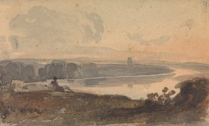 Krajobraz, z wijącą się rzeką, postać na wzgórzu na pierwszym planie autorstwa Thomas Sully