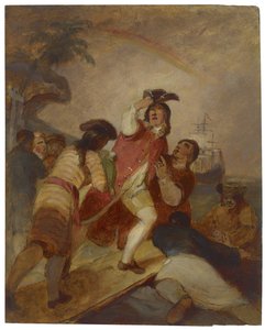 Robinson Crusoe i jego piątek opuszczają wyspę, ok. 1856 r. autorstwa Thomas Sully