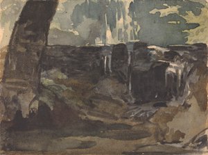 Skalisty krajobraz, duży pień drzewa na pierwszym planie autorstwa Thomas Sully