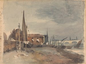 Scena brzegowa z budynkami i łodziami autorstwa Thomas Sully