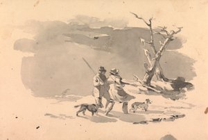 Dwóch myśliwych i dwa psy w scenie zimowej autorstwa Thomas Sully