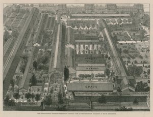 Międzynarodowa Wystawa Rybołówstwa; Widok ogólny budynków wystawienniczych (grafika) autorstwa Thomas Sulman
