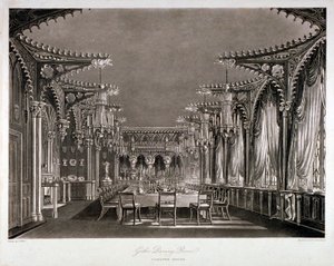 Widok wnętrza gotyckiej jadalni w Carlton House, Westminster, Londyn, 1819 autorstwa Thomas Sutherland