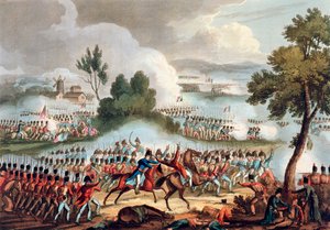 „Lewe skrzydło armii brytyjskiej w akcji w bitwie pod Waterloo, 18 czerwca 1815 r.” autorstwa Thomas Sutherland