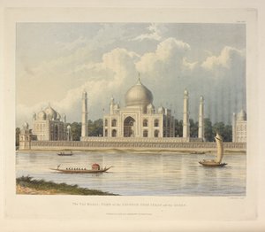 Taj Mahal, grób cesarza Szacha Dżihana, ilustracja z „Malownicza wycieczka wzdłuż rzek Ganges i Dżumna w Indiach” autorstwa Thomas Sutherland
