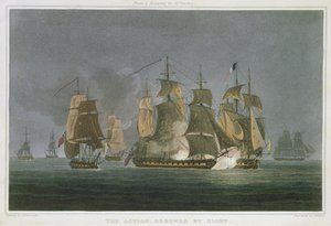 Akcja Renewed by Night, u wybrzeży Madagaskaru, 20 maja 1811 r., grawerowana przez J. Baileya dla „The Naval Chronology of Great Britain” J. Ralfe, wydanej w 1820 r.