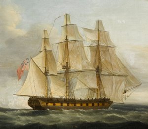 Przechwycenie francuskiej fregaty Le Serene przez angielską fregatę Boreas autorstwa Thomas Whitcombe