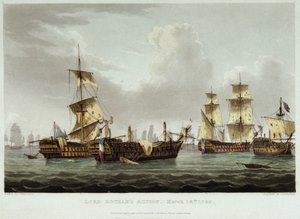 Bitwa morska dowodzona przez lorda Williama Hothama (1736-1813), 14 marca autorstwa Thomas Whitcombe