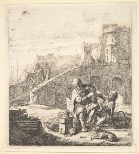 Lazarillo kradnący winogrona biednemu niewidomemu żebrakowi, XVII wiek.