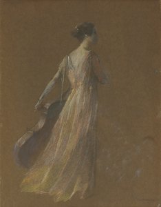 Kobieta stojąca trzymająca wiolonczelę (pastel na papierze) autorstwa Thomas Wilmer Dewing