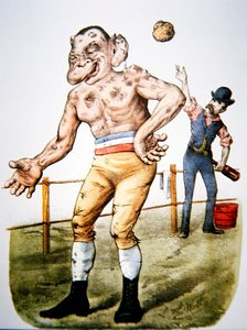 „The Loser” lub „Throwing in the sponge”, rysunek przedstawiający walkę o nagrody, opublikowany przez Currier & Ives w 1883 r. (kolor lito)