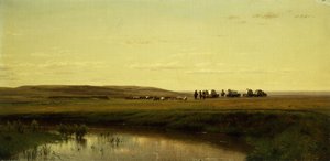 Pociąg wagonów na równinach, Platte River,