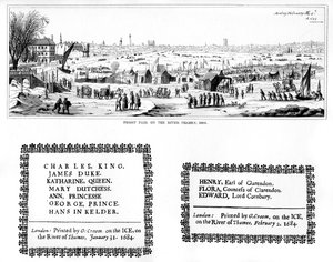 Jarmark mrozowy nad Tamizą i okazy druku, luty 1684, 1840