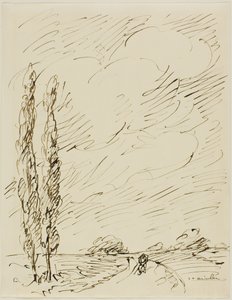 Włóczęga na drodze z dwoma topolami autorstwa Théophile Alexandre Pierre Steinlen
