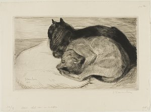 Dwa koty na poduszce autorstwa Théophile Alexandre Pierre Steinlen