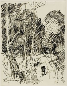 Zalesiony krajobraz z włóczęgą autorstwa Théophile Alexandre Pierre Steinlen