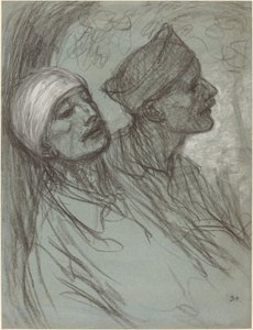 Ranny żołnierz i jego towarzysz autorstwa Théophile Alexandre Steinlen