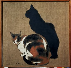 "Dwa koty" (dwa koty) Kot i jego cień. Obraz Teofila Alexandre Steinlena (1859-1923) 1894 Art Nouveau Wymiary 61x64 cm Muzeum Puszkina, Moskwa