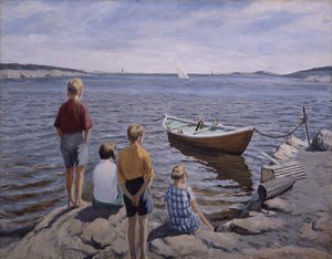 Dzieci na nabrzeżu (olej na płótnie) autorstwa Thorvald Torgersen