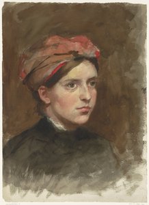 Portret młodej kobiety w czerwonej chuście