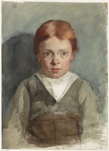 Portret chłopca z rudymi włosami, od przodu