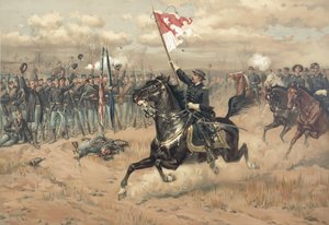 Słynna przejażdżka Sheridana w bitwie pod Cedar Creek Virginia w 1864 roku (kolor lito) autorstwa Thure de Thulstrup