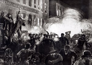 Anarchistyczne zamieszki w Chicago: bomba dynamitowa eksplodująca wśród policji, z „Harper