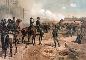 Wojna secesyjna w USA: generał Sherman podczas oblężenia Atlanty w 1864 r. (litografia) autorstwa Thure de Thulstrup