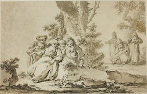 Postacie w strojach orientalnych w krajobrazie autorstwa Tiberius Dominikus Wocher