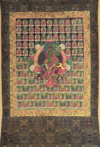 Zielona Tara (gwasz i złocone na bawełnie) autorstwa Tibetan School