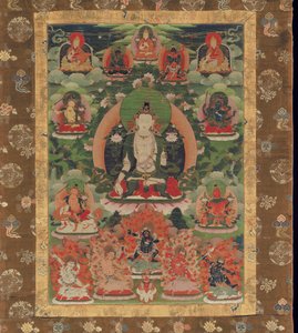 Mandziuśri, Bodhisattwa Mądrości (zmielony pigment mineralny na bawełnie) autorstwa Tibetan School