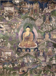 Thangka Buddy (gwasz na płótnie) autorstwa Tibetan School