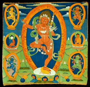 Obraz Thangka przedstawiający Dakini Wadżrawarahi (Do rje pag mo), Tybetański, XIX wiek (tempera na kalce) autorstwa Tibetan School