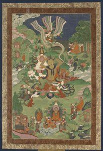 Thangka ze scenami z życia Buddy, druga połowa XIX wieku.. autorstwa Tibetan culture.