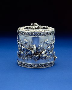 Cylindryczne pudełko Tiffany & Co, ok. 1870-185 (srebrne)