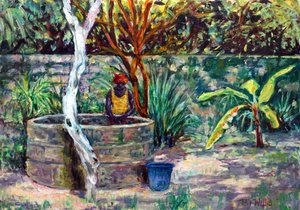 Studnia w ogrodzie,2017,olej autorstwa Tilly Willis