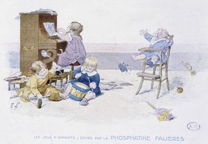 Gry dla dzieci: dzieci grające na różnych instrumentach muzycznych - dess. de Lobrichon, wyd. przez Phosphatine Falières, v.1920 autorstwa Timoleon Marie Lobrichon
